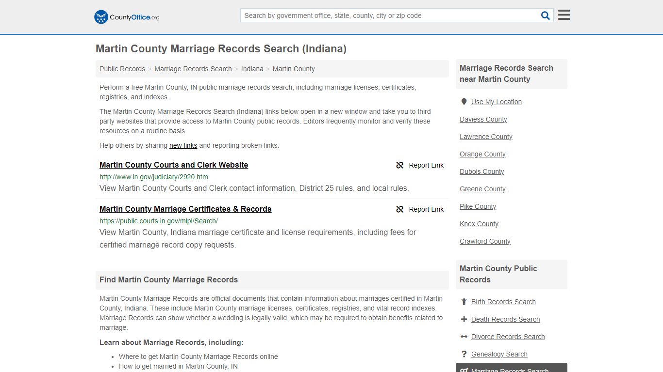 Martin County Marriage Records Search (Indiana) - County Office