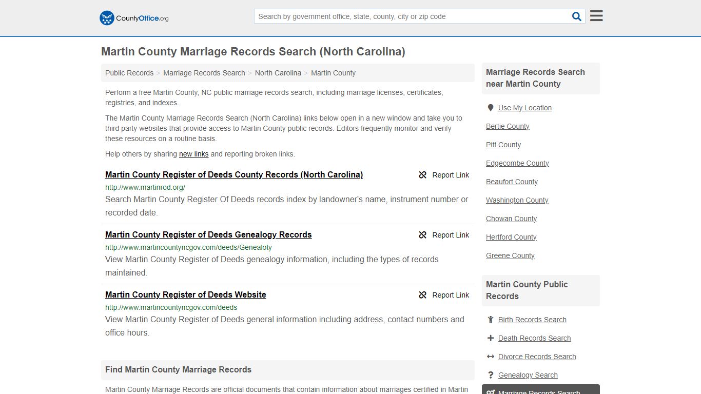 Martin County Marriage Records Search (North Carolina) - County Office