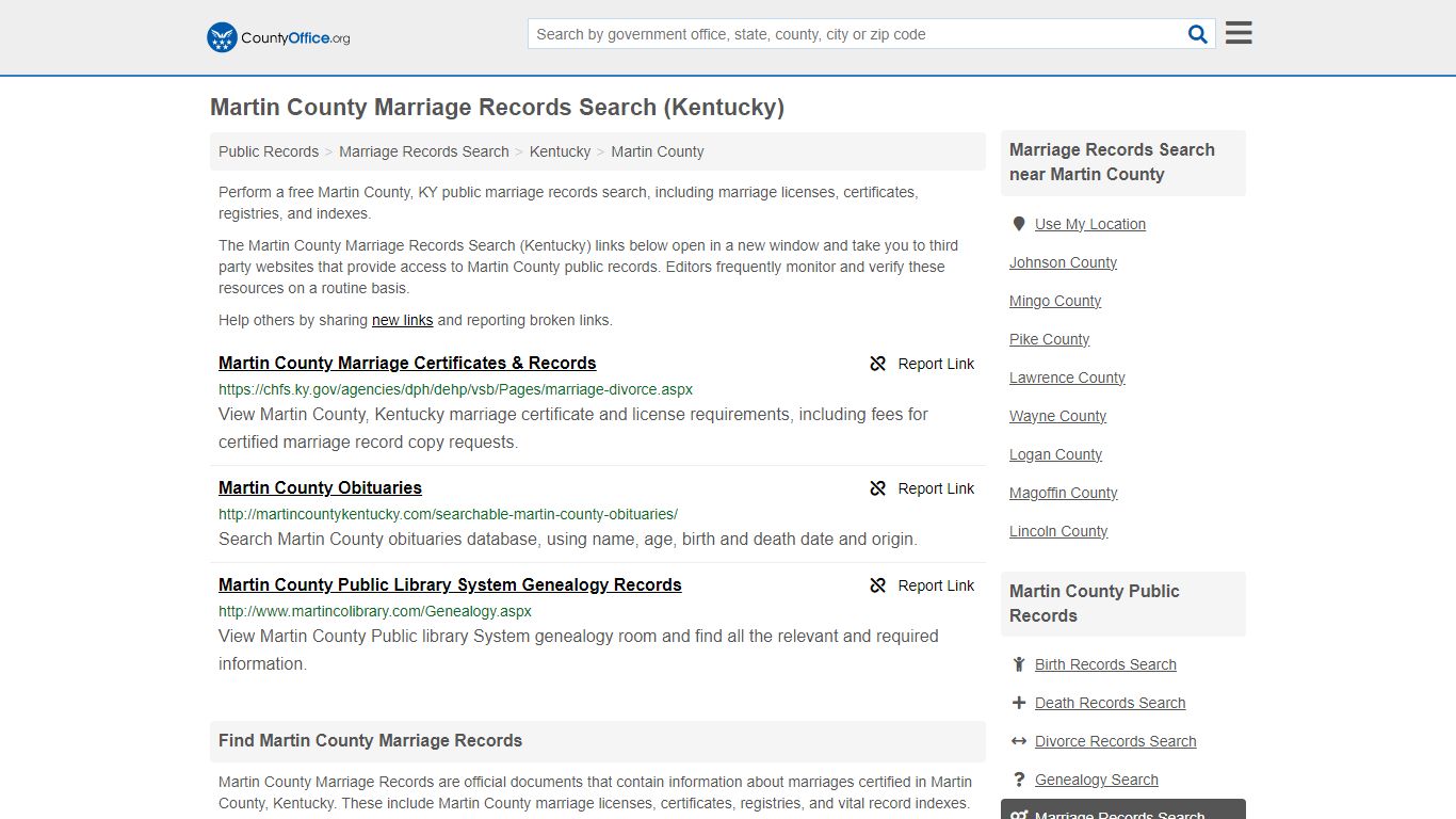 Martin County Marriage Records Search (Kentucky) - County Office